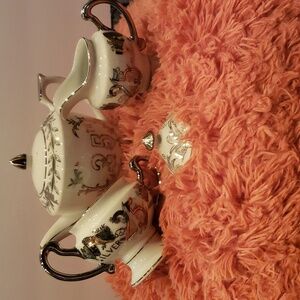 Vitage Elegant Cream and Silver Tea Set